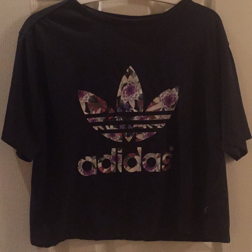 Adidas Trefoil Floral Print Cropped Tee